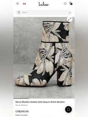 Like 🆕 | Goldie Gold Steve Madden Floral Sequined Ankle Boots - black & gold
